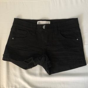 Black denim shorts